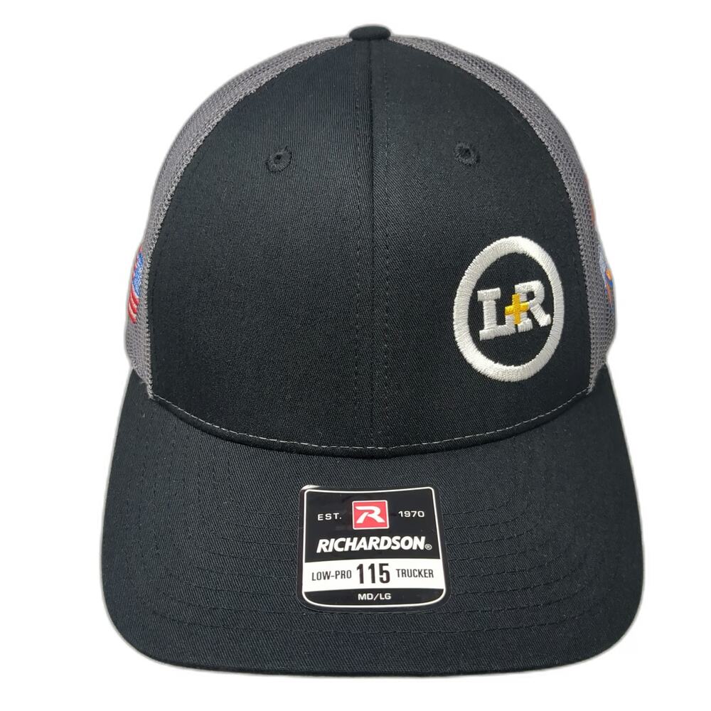 Richardson Trucker Hat Black L Ryker Strong LR Cross American Flag Mesh Snapback